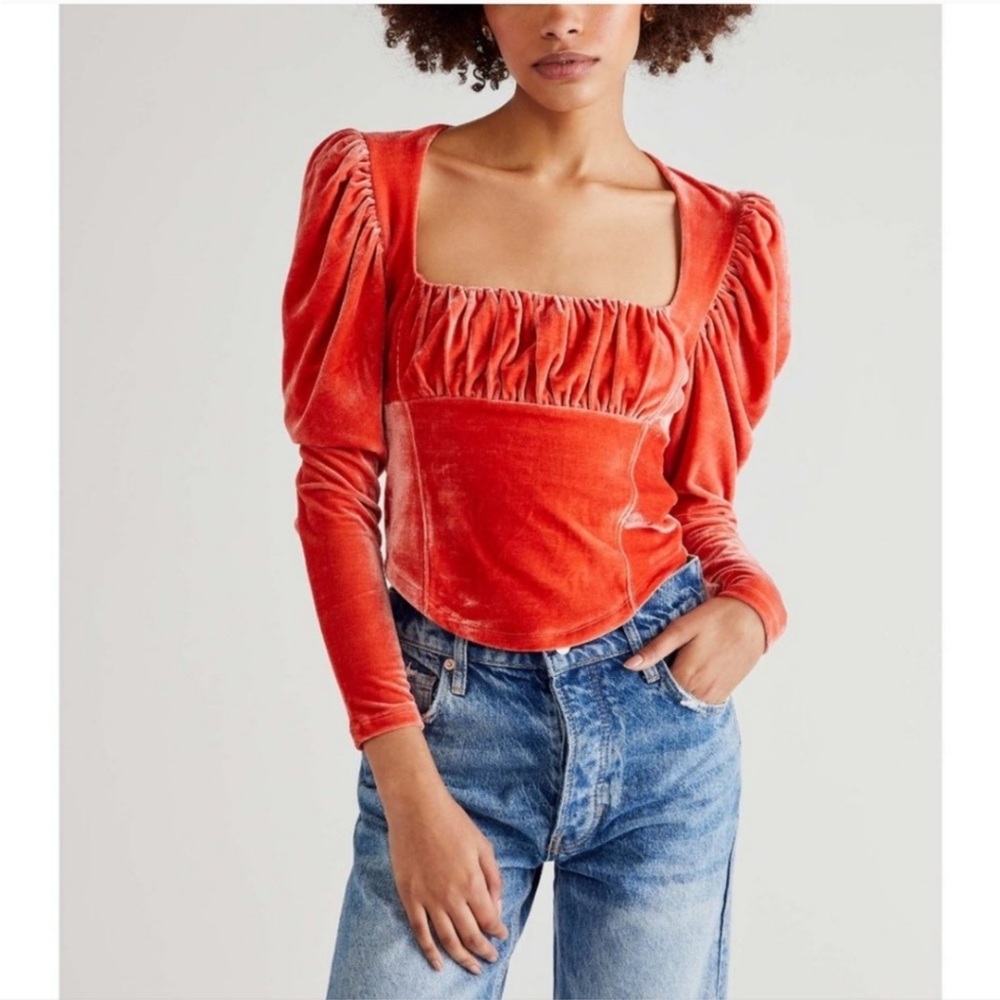NWT Free People Coral Velvet Top
